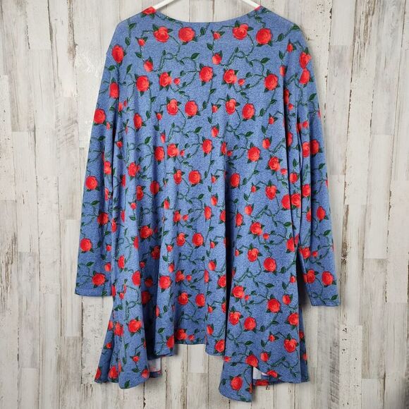 LuLaRoe Caroline Cardigan Sweater Blue Red Size 2XL - Picture 2 of 10